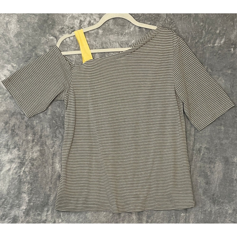 Sundance Top Womens Medium Gray Striped Asymmetric Shoulder Art to Wear‎ Shirt